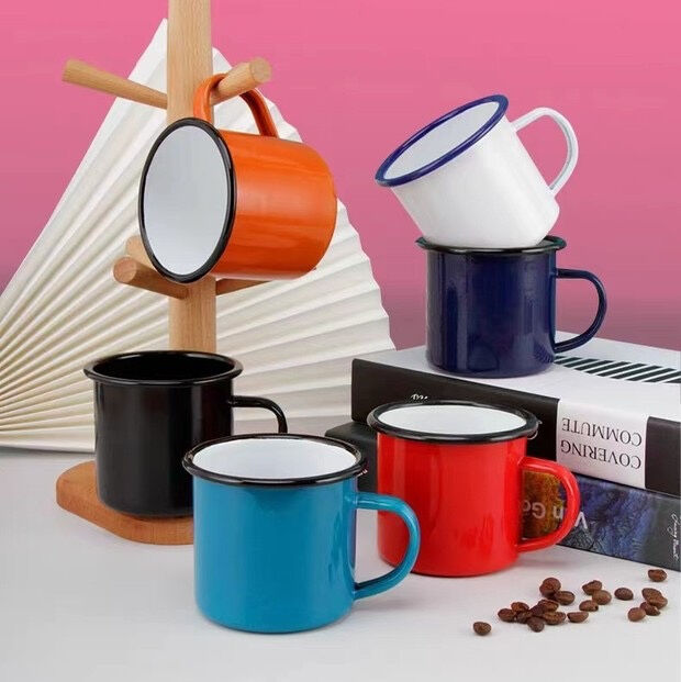 304 Stainless Steel Rolled Edge Rim Colorful Enamel Coffee Tea Mug Stylish Design Suitable for Indoor Outdoor Activities