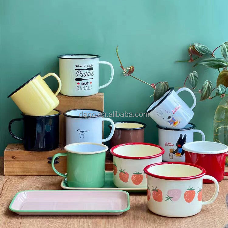 304 Stainless Steel Rolled Edge Rim Colorful Enamel Coffee Tea Mug Stylish Design Suitable for Indoor Outdoor Activities