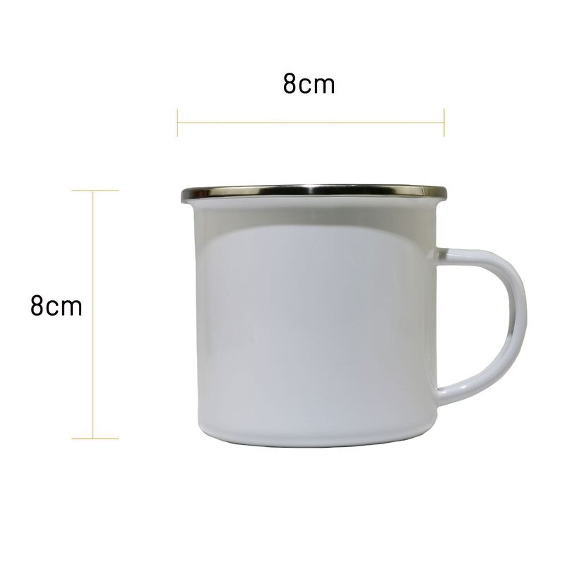 304 Stainless Steel Rim Carbon Steel Enamel Coffee Milk Mugs Custom Decal Completed with Durable C Shape Handle