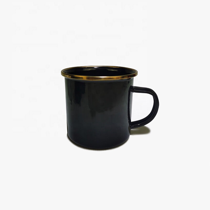 304 Stainless Steel Rim Carbon Steel Enamel Coffee Milk Mugs Custom Decal Completed with Durable C Shape Handle