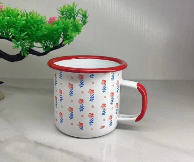 Carbon Steel 350ml Customized Printed Metal Steel Enamel Camping Mug Sublimation Enamel Coffee Tea Drinkware Collection