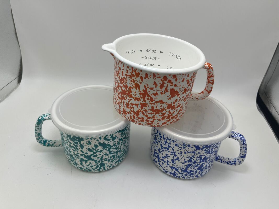 C Shape Handle Multi Capacity Enamel Noodle Pot Round Milk Cup with Enamel PE Cover Diameter Options 6cm to 15cm