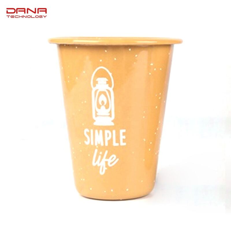 Daily Multi Capacity Enamel Metal Conical Cups with Rolled Edge Rim 304 Stainless Steel Mugs and Personalized Decal