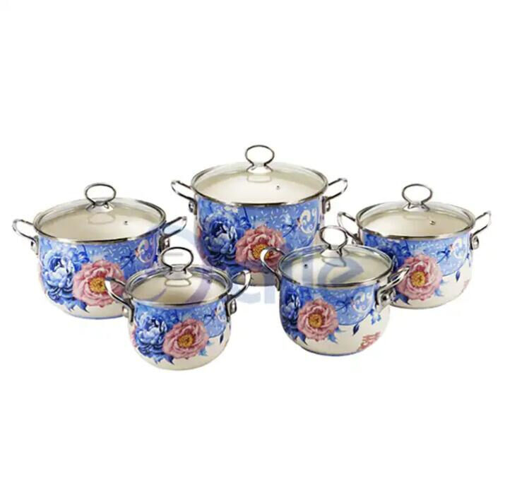 Eco-Friendly 5PCS Enamel Cookware Cooking Pot Set Cast Iron Enamel Casserole Customized Logo Acceptable