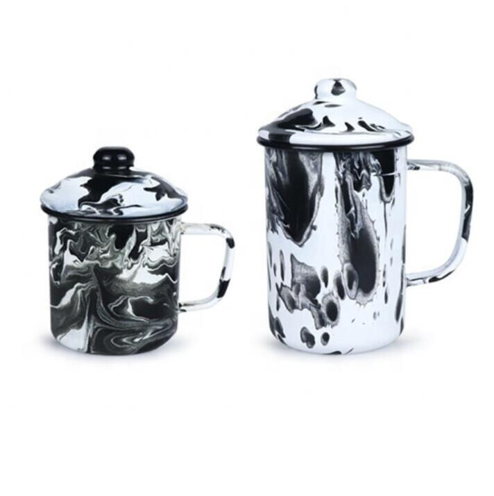 1400ml Vintage Speckled Enamel Camping Cup Custom Classic Stoneware Mug Printing Logo Enamel Campfire Coffee Mugs 201R