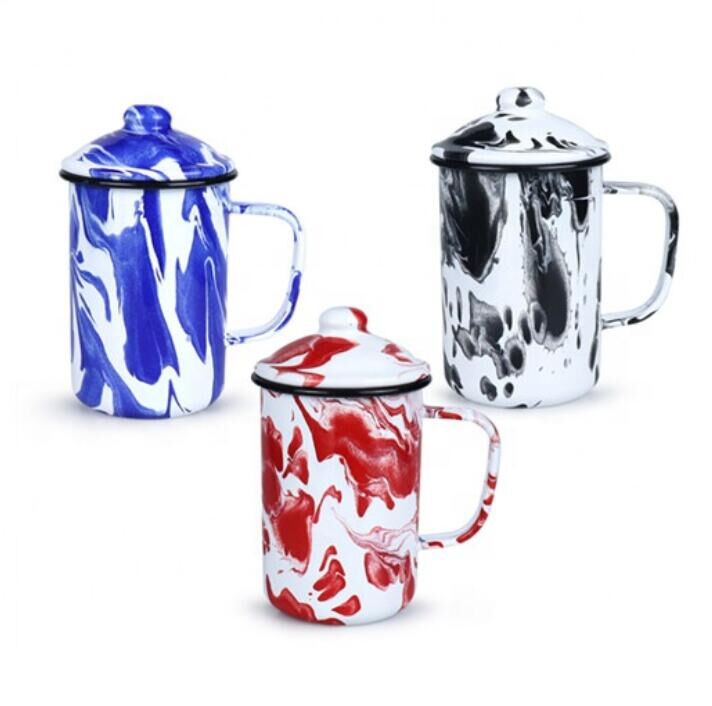 Production 30 Days 201S Custom Classic 12oz Enamel Mug Metal Steel Camping Mug Enamel Mug with Stainless Steel Rim Design