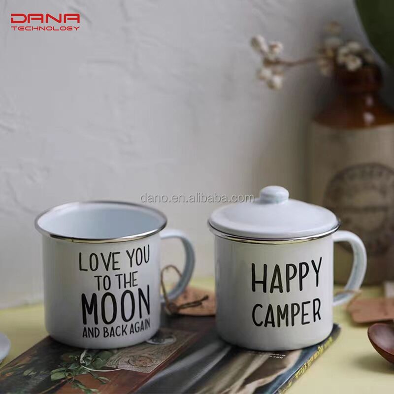 C Shape Handle Custom Design Enamel Coffee Mugs Milk Mugs Hot Water Mugs Designed for Camping and Outdoor Enthusiasts
