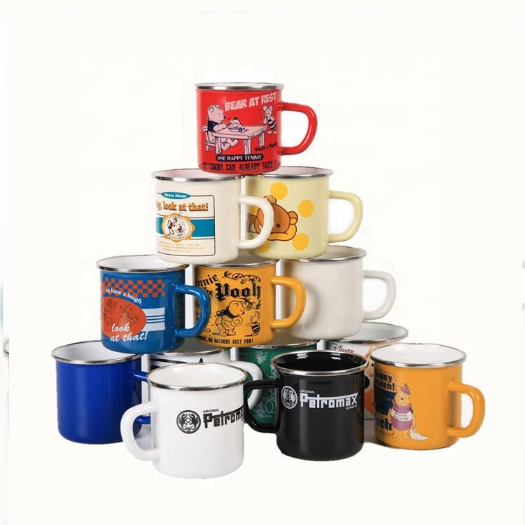 C Shape Handle Custom Design Enamel Coffee Mugs Milk Mugs Hot Water Mugs Designed for Camping and Outdoor Enthusiasts