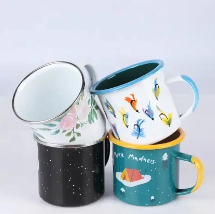 Handmade Vintage Enamel Mug 12oz Classic Guaranteed Iron Colorful Printing Suitable for Drink 80000pieces Year