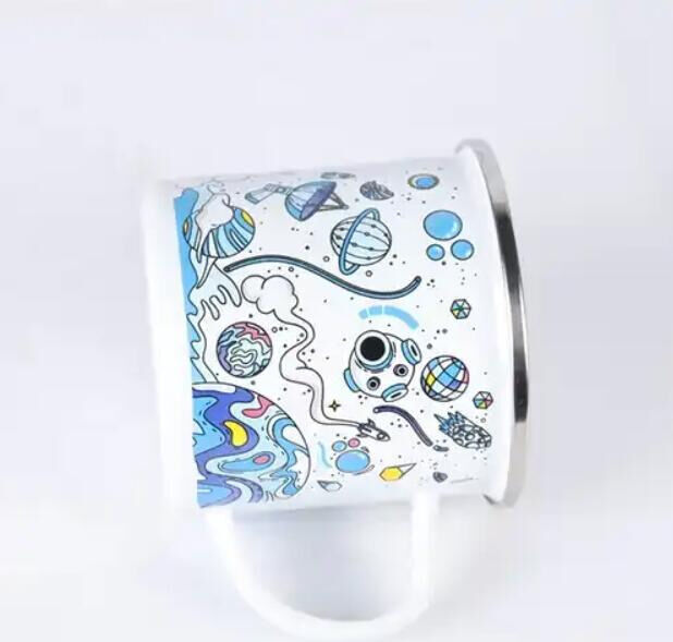 150g Handmade Classic Guaranteed Iron 12oz Vintage Enamel Mug Featuring Colorful Printing Suitable for Drink