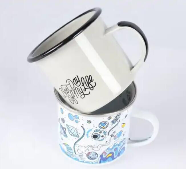 150g Handmade Classic Guaranteed Iron 12oz Vintage Enamel Mug Featuring Colorful Printing Suitable for Drink