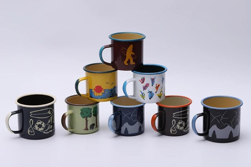 Flower Theme Metal Steel Camping Tin Tea Milk Coffee Enamel Mugs Custom Printed Featuring High Temperature Logo Printing