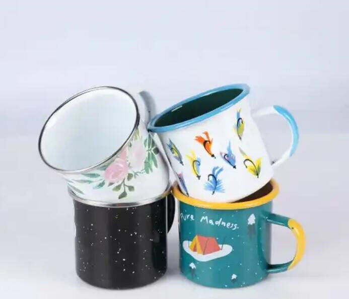 Flower Theme Metal Steel Camping Tin Tea Milk Coffee Enamel Mugs Custom Printed Featuring High Temperature Logo Printing