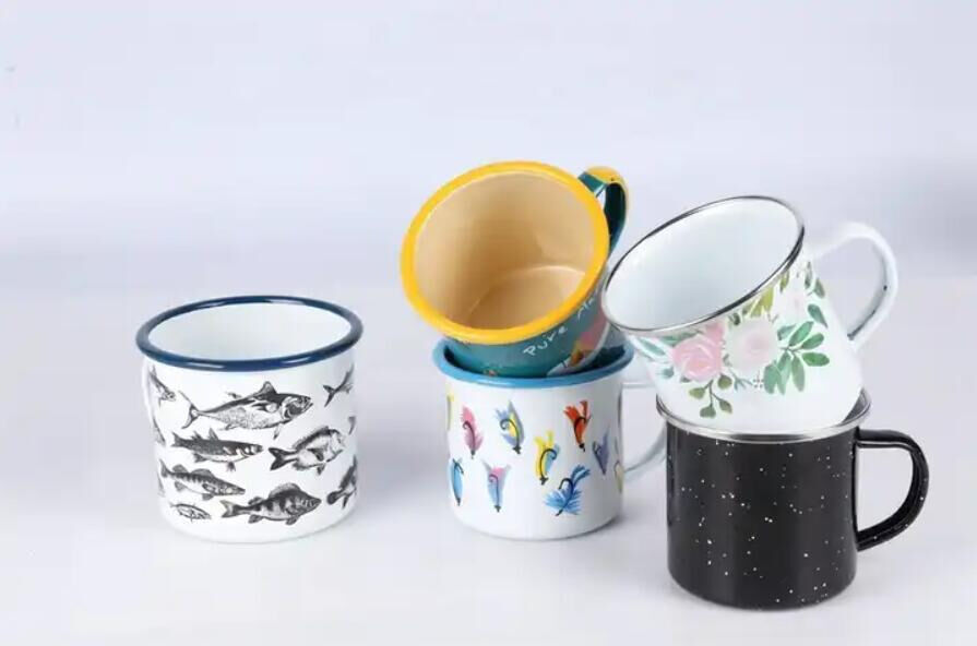 Flower Theme Metal Steel Camping Tin Tea Milk Coffee Enamel Mugs Custom Printed Featuring High Temperature Logo Printing