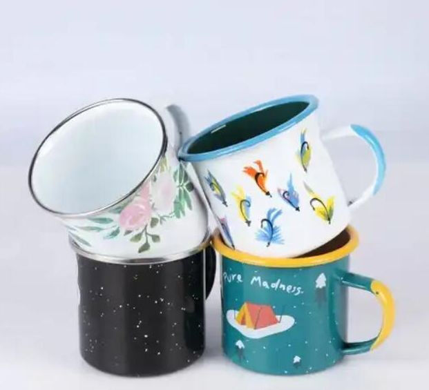304 Stainless Steel Rim 12oz Enamel Mug Custom Logo Travel Christmas Camping Sublimation Coffee Mug Production 30 Days