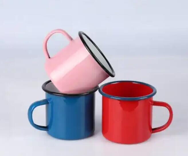 Handmade Coffee Mug Nordic Style Christmas Classic Vertical Striped Tea Mug Matte Glaze 350ml 12oz Carbon Steel Enamel Cup Gift