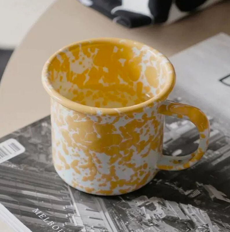 Carbon Steel Enamel Mug Customized Marble Speckles Black Blue White Soy Wax Candle 500ml 650ml 740ml 1250ml Handmade Cup