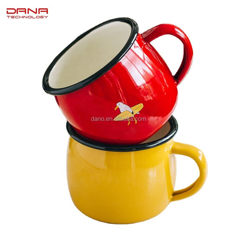 Carbon Steel Enamel Belly Shape Mugs with Handle Hot Water and Coffee Mugs Classic Style Gift Sample 7 to 10 Days