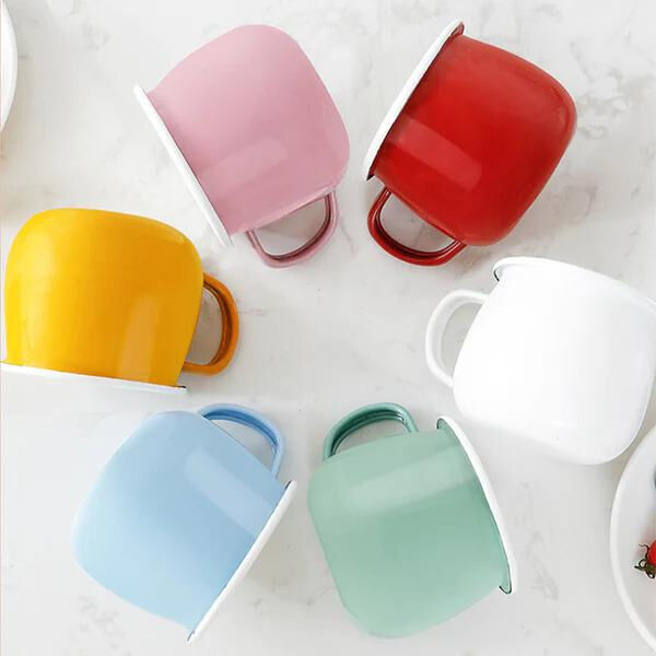 Carbon Steel Enamel Belly Shape Mugs with Handle Hot Water and Coffee Mugs Classic Style Gift Sample 7 to 10 Days