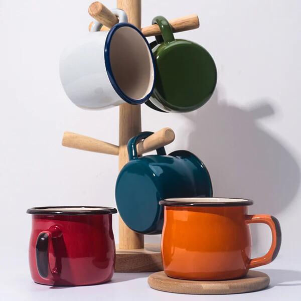 Carbon Steel Enamel Belly Shape Mugs with Handle Hot Water and Coffee Mugs Classic Style Gift Sample 7 to 10 Days