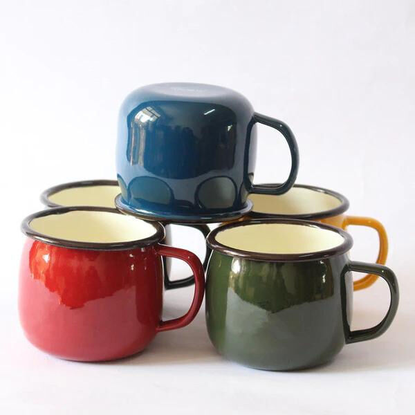 Carbon Steel Enamel Belly Shape Mugs with Handle Hot Water and Coffee Mugs Classic Style Gift Sample 7 to 10 Days