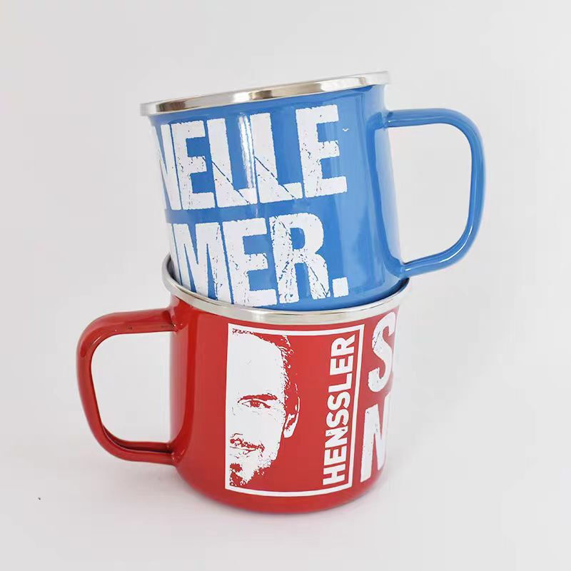 Handmade Sublimation Mug Customized Enamel Metal Mugs with Logo Featuring C Shape Handle and Durable Build