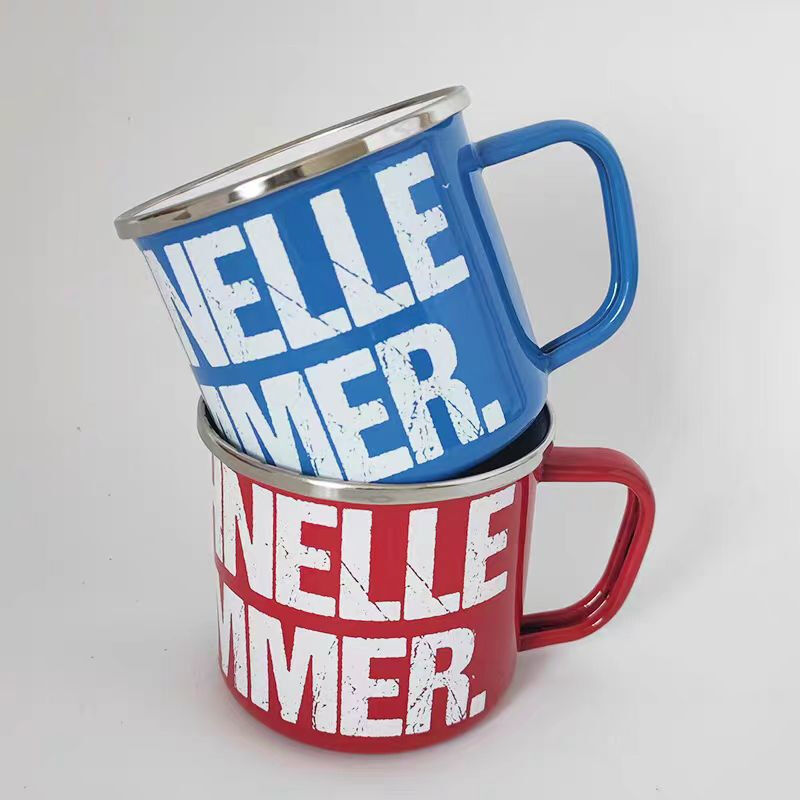 Handmade Sublimation Mug Customized Enamel Metal Mugs with Logo Featuring C Shape Handle and Durable Build