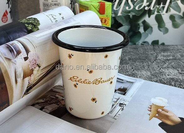 Customized Color Enamel Mug Double Coating 12oz 17oz Custom Logo Printing Camping Coffee Tea Mug Cups Collection