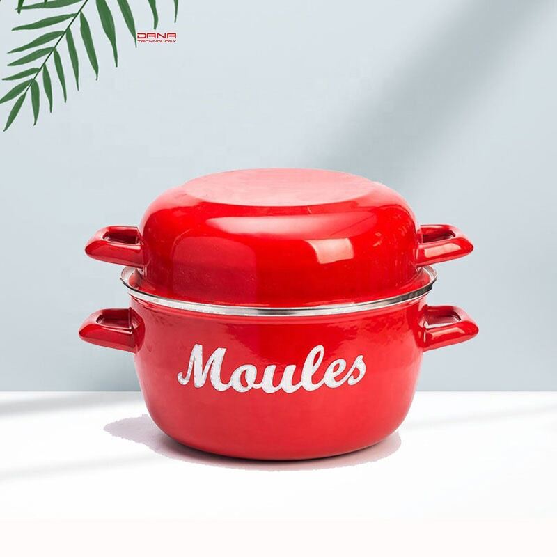 Carbon Steel Enameled Mussel Pan With Lid Enamel Mussel Pot 18cm 20cm 22cm 24cm
