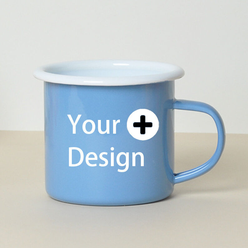 Carbon Steel 11 Oz 12 Oz Sublimation Blank White Enamel Cup Handle Custom Gift Christmas Camping Mug High Temperature Logo Printing