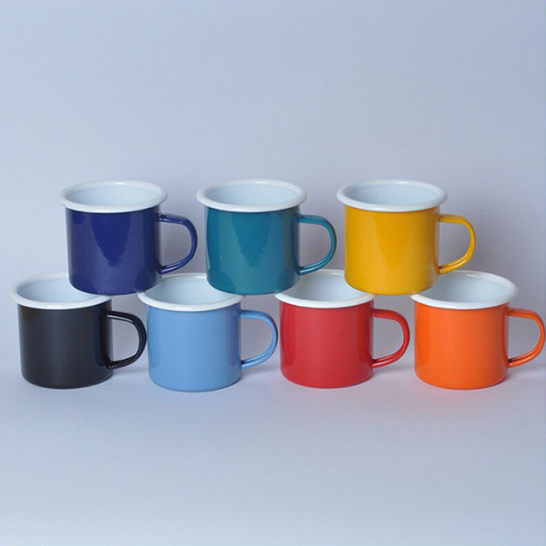 Carbon Steel 11 Oz 12 Oz Sublimation Blank White Enamel Cup Handle Custom Gift Christmas Camping Mug High Temperature Logo Printing