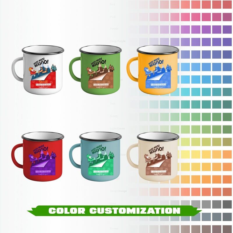 Thickness 0.5mm Classic Enamel Coffee Mug Set Featuring Flower Theme Designed for Home Travel Enthusiasts
