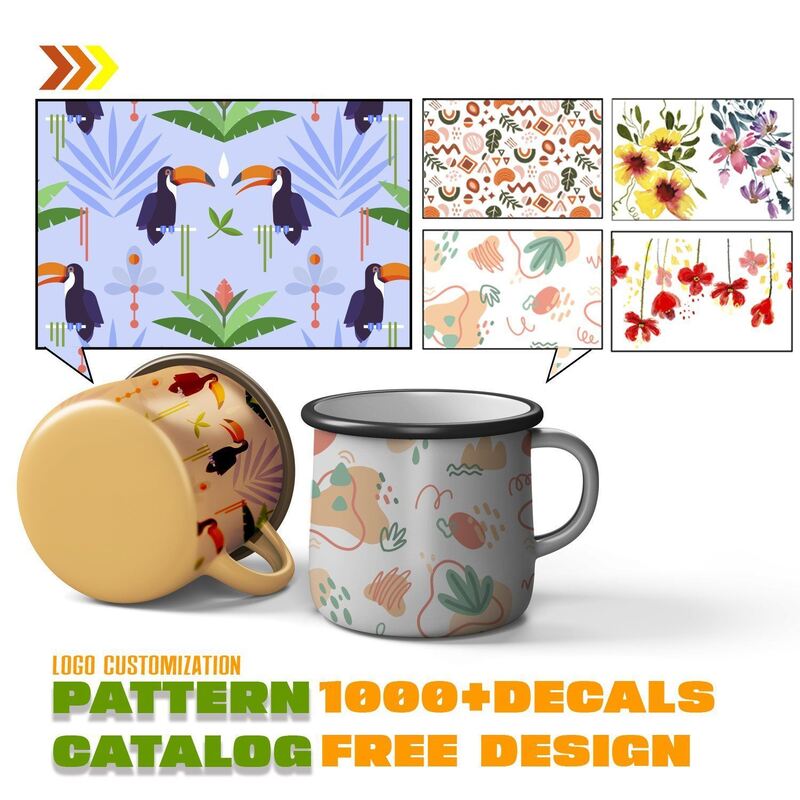 Thickness 0.5mm Classic Enamel Coffee Mug Set Featuring Flower Theme Designed for Home Travel Enthusiasts