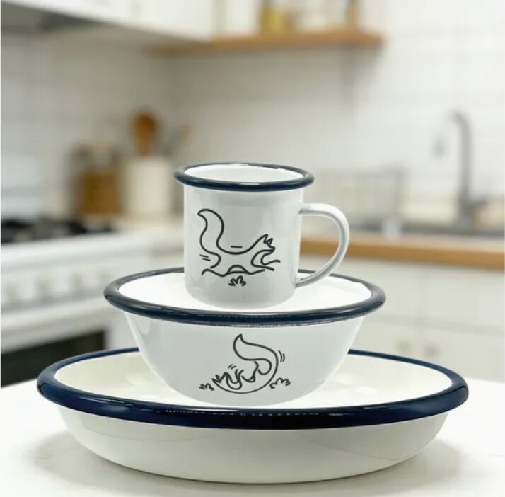 High Quality Lovely Dinnerware Eco-Friendly Enamel Metal Bowl/Mug/Plate Set Kids Use Tablewre/Mug/Plate/Bowl