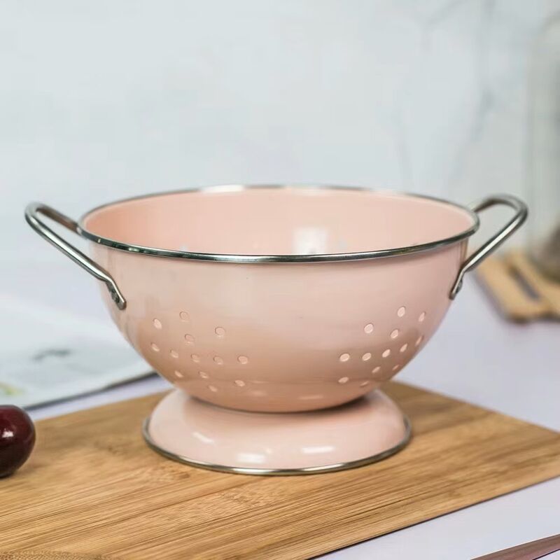 Home Kitchen Enamel Colander Multi-Use Colorful Sturdy Handle