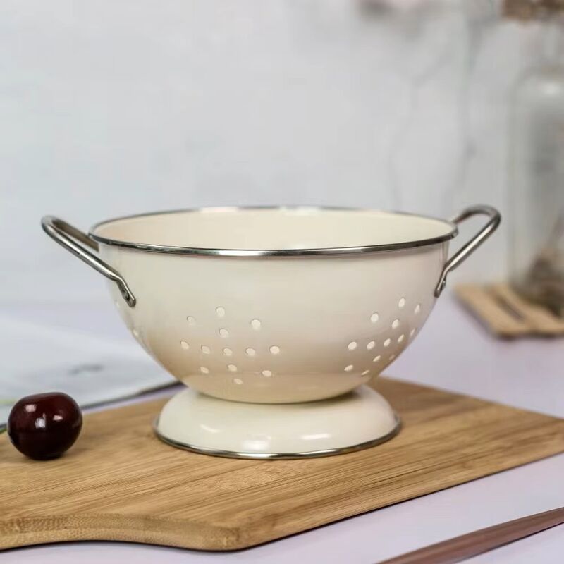 Home Kitchen Enamel Colander Multi-Use Colorful Sturdy Handle