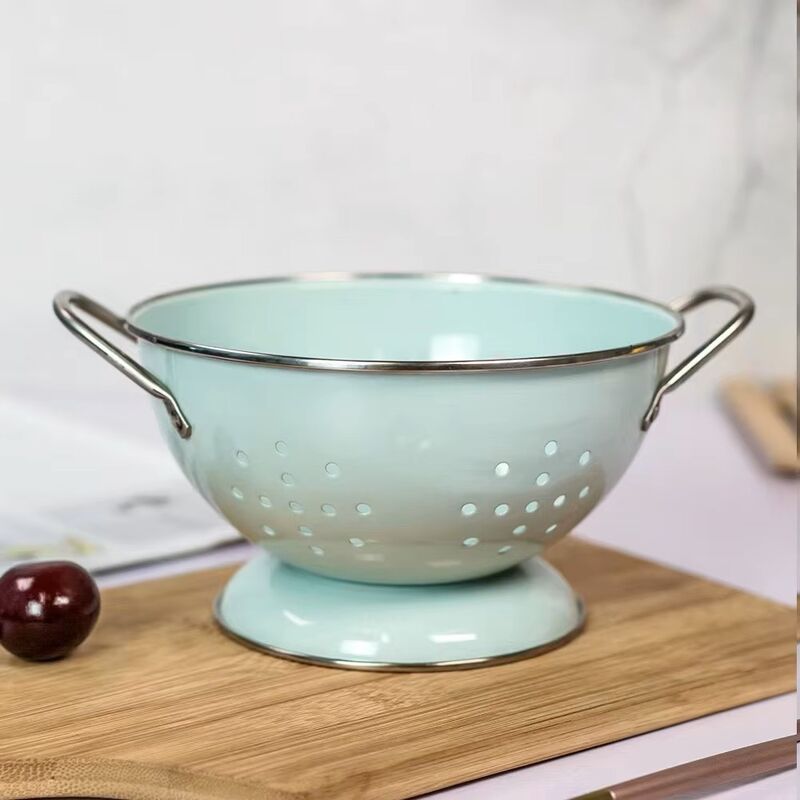Home Kitchen Enamel Colander Multi-Use Colorful Sturdy Handle