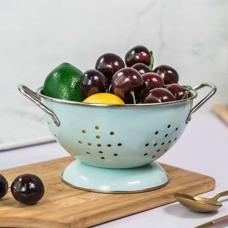 Home Kitchen Enamel Colander Multi-Use Colorful Sturdy Handle