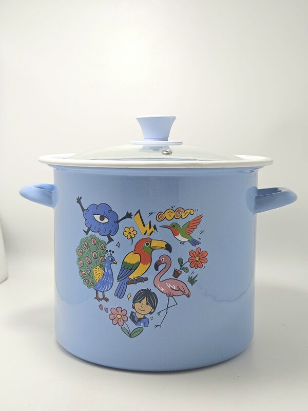 Cute Cartoon Animal Printed Enamel Casserole Pot Large Capacity Stock Pot Soup Pot for Daily Cooking