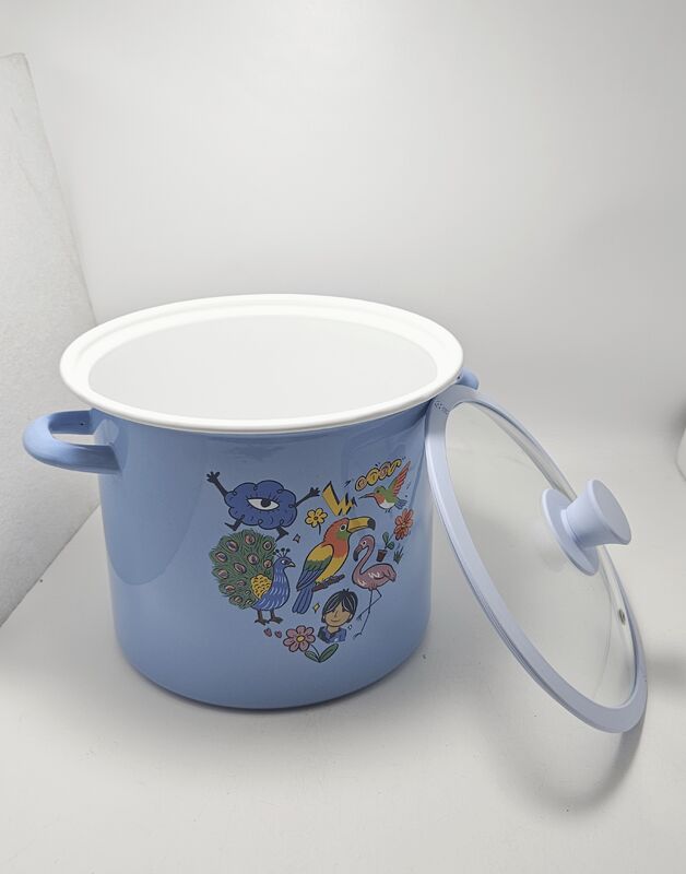 Cute Cartoon Animal Printed Enamel Casserole Pot Large Capacity Stock Pot Soup Pot for Daily Cooking