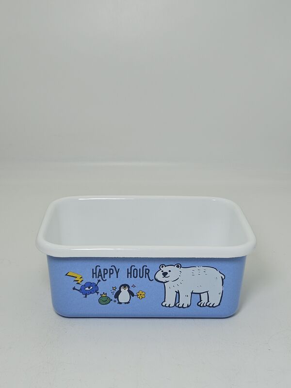 Soft Blue Cute Polar Bear Penguin Print Rectangular Enamel Storage Bowl Oven Safe Enamel Food Container For Baking And Fridge Storage