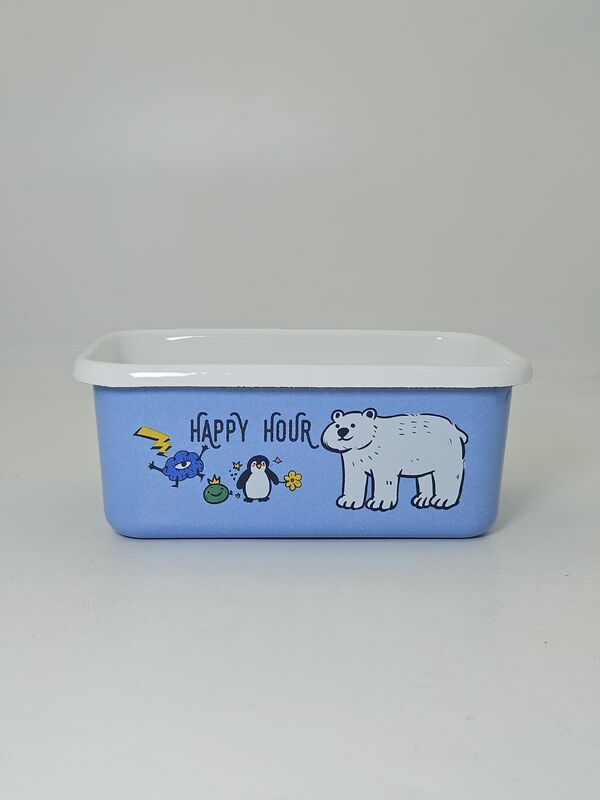 Soft Blue Cute Polar Bear Penguin Print Rectangular Enamel Storage Bowl Oven Safe Enamel Food Container For Baking And Fridge Storage