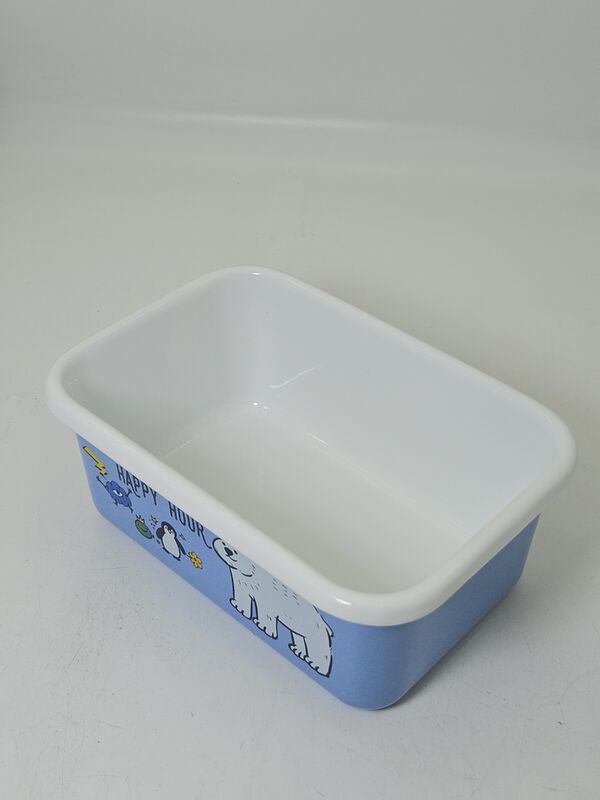Soft Blue Cute Polar Bear Penguin Print Rectangular Enamel Storage Bowl Oven Safe Enamel Food Container For Baking And Fridge Storage