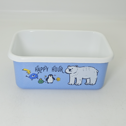 Soft Blue Cute Polar Bear Penguin Print Rectangular Enamel Storage Bowl Oven Safe Enamel Food Container For Baking And Fridge Storage