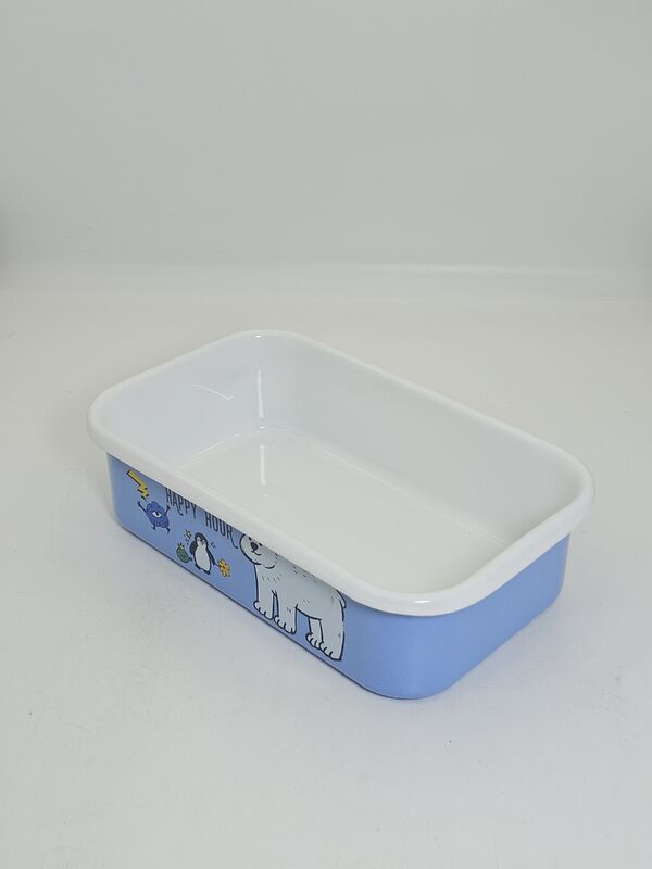 25cm Light Blue Arctic Animal Printed Rectangular Enamel Container Oven Safe Enamel Baking Bowl For Fridge Storage Food Preparation