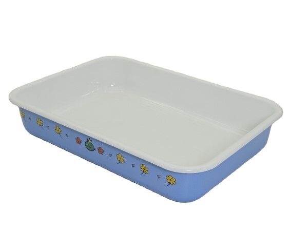 Wholesale 35cm Light Blue Floral Frog Print Rectangular Enamel Baking Tray Oven Safe Enamel Container For Baking Fridge Storage