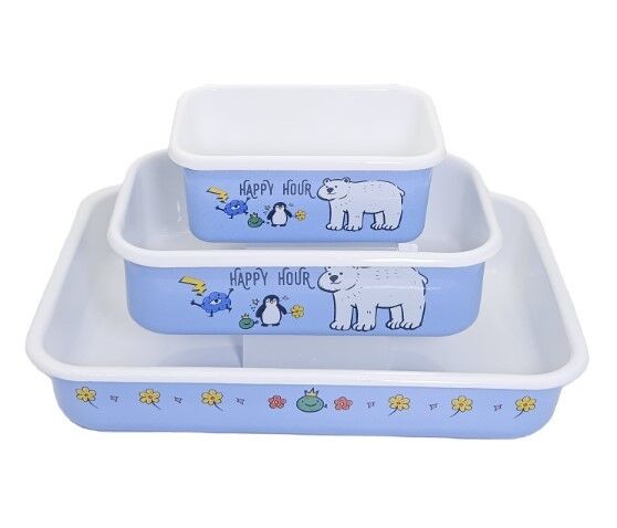 Wholesale 35cm Light Blue Floral Frog Print Rectangular Enamel Baking Tray Oven Safe Enamel Container For Baking Fridge Storage