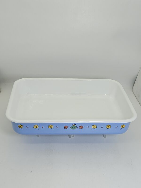 Wholesale 35cm Light Blue Floral Frog Print Rectangular Enamel Baking Tray Oven Safe Enamel Container For Baking Fridge Storage