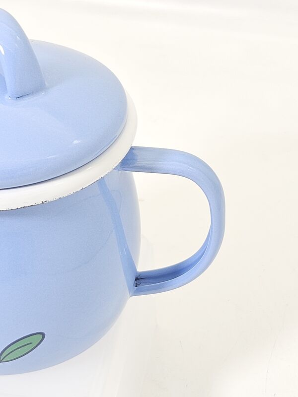 Pastel Blue Cute Floral Heart Print Mini Enamel Teapot With Lid Small Enamel Coffee Pot For Home Beverage Brewing Storage