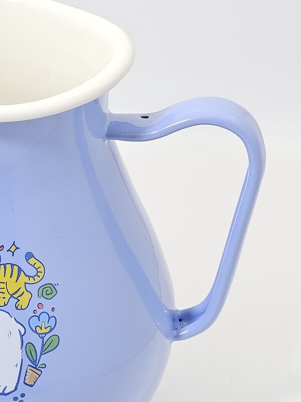 Pastel Blue Cartoon Animal Print Belly Shaped Enamel Pitcher Classic Enamel Kettle Enamel Tableware For Milk Storage